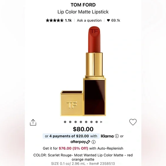 🌟SOLD🌟TOM FORD Lip Color Matte Lipstick in 01 Insatiable Deluxe Mini 1 g - Picture 2 of 9